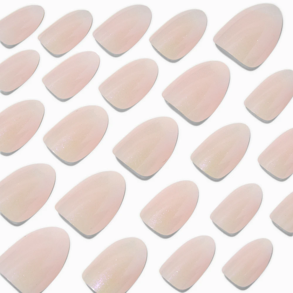 Glazed White Short Almond Vegan Faux Nail Set - 24 Pack