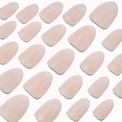 Glazed White Short Almond Vegan Faux Nail Set - 24 Pack