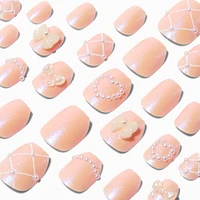 3D Nude Bow Coffin Press On Vegan Faux Nail Set - 24 Pack