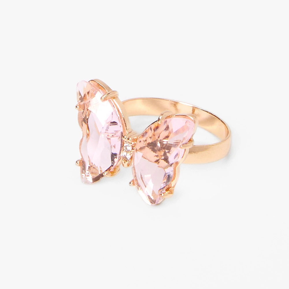Gold & Pink Butterfly Ring