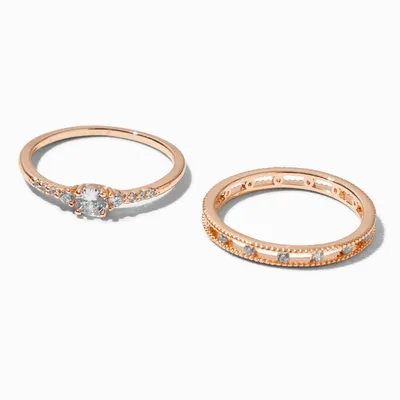 Gold-tone Cubic Zirconia Vintage Rings - 2 Pack