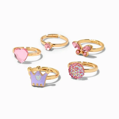 Claire's Club Pink & Purple Crown Rings - 5 Pack