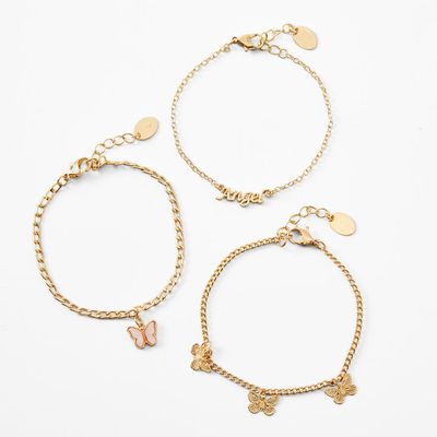Gold Butterfly & Angel Chain Bracelets - 3 Pack