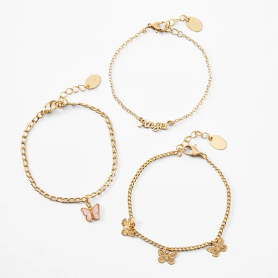 Gold Butterfly & Angel Chain Bracelets - 3 Pack