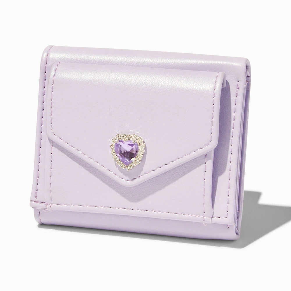 Heart Gemstone Lavender Trifold Wallet