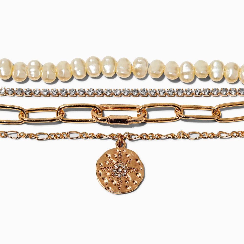 Gold-tone Faux Pearl Multi-Strand Bracelet