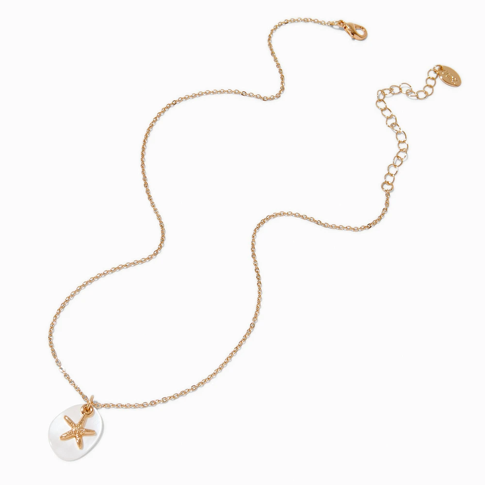 Opal & Gold-tone Enamel Starfish Pendant Necklace