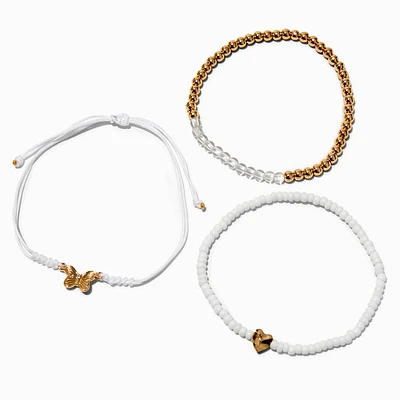 Butterfly & Heart White Beaded Bracelet Set - 3 Pack