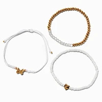 Butterfly & Heart White Seed Bead Bracelet Set - 3 Pack