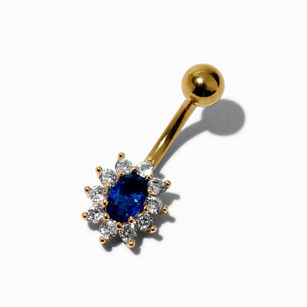 Gold-tone Stainless Steel Cubic Zirconia Sapphire Flower 14G Belly Bar