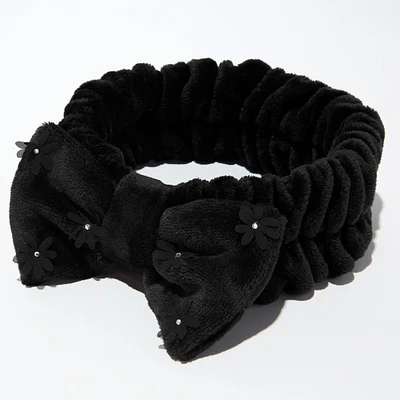 Black Floral Plush Makeup Bow Headwrap