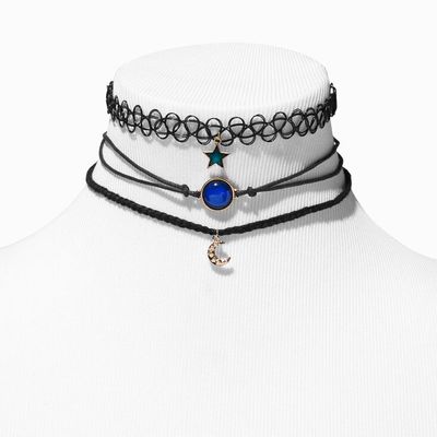 Celestial Mood Black Tattoo Choker Necklaces (3 Pack)