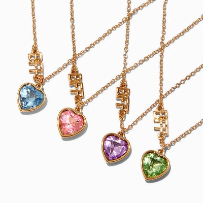 Best Friends Gem Heart Pendant Necklaces - 4 Pack