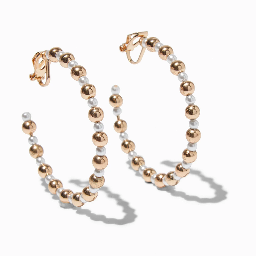 Gold-tone & Pearl 40MM Clip-On Hoop Earrings