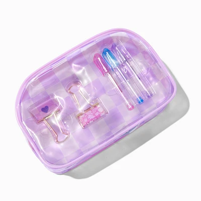 Purple Checkered Clear Stationery Set