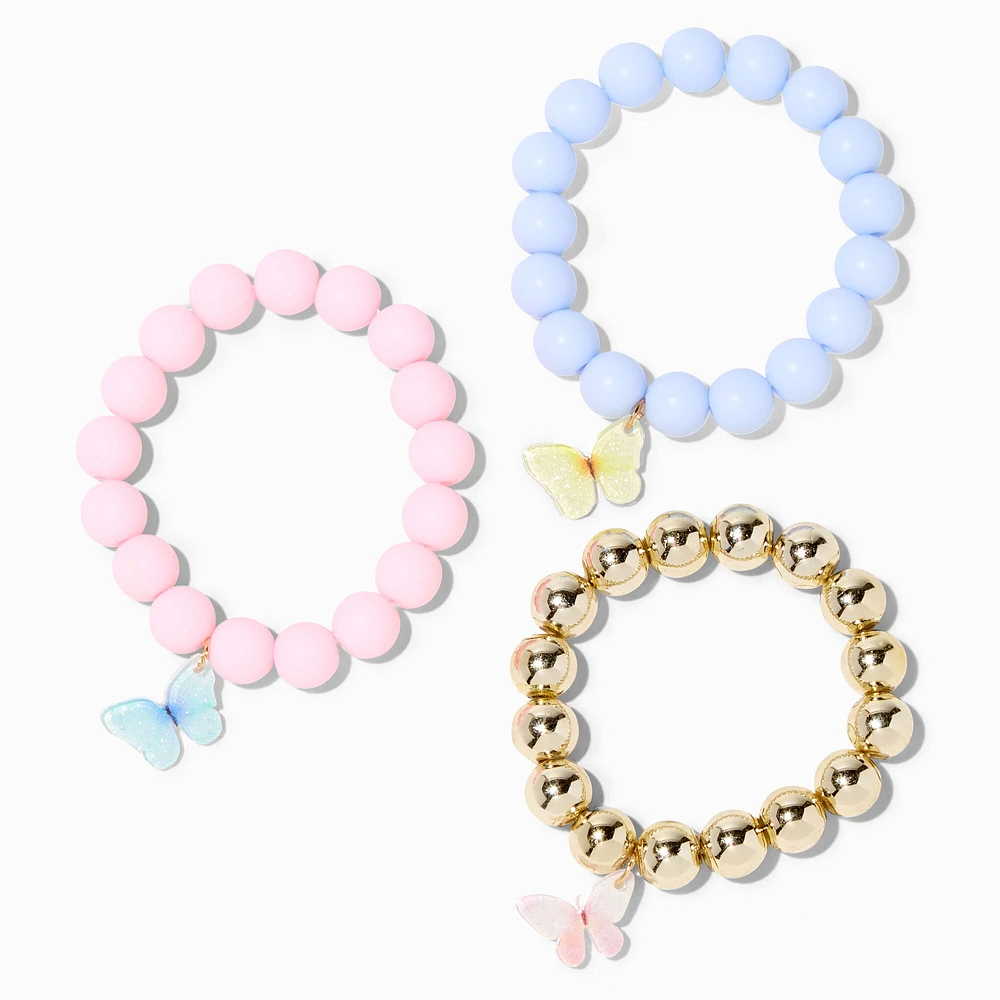 Claire's Club Butterfly Beaded Stretch Bracelets - 3 Pack