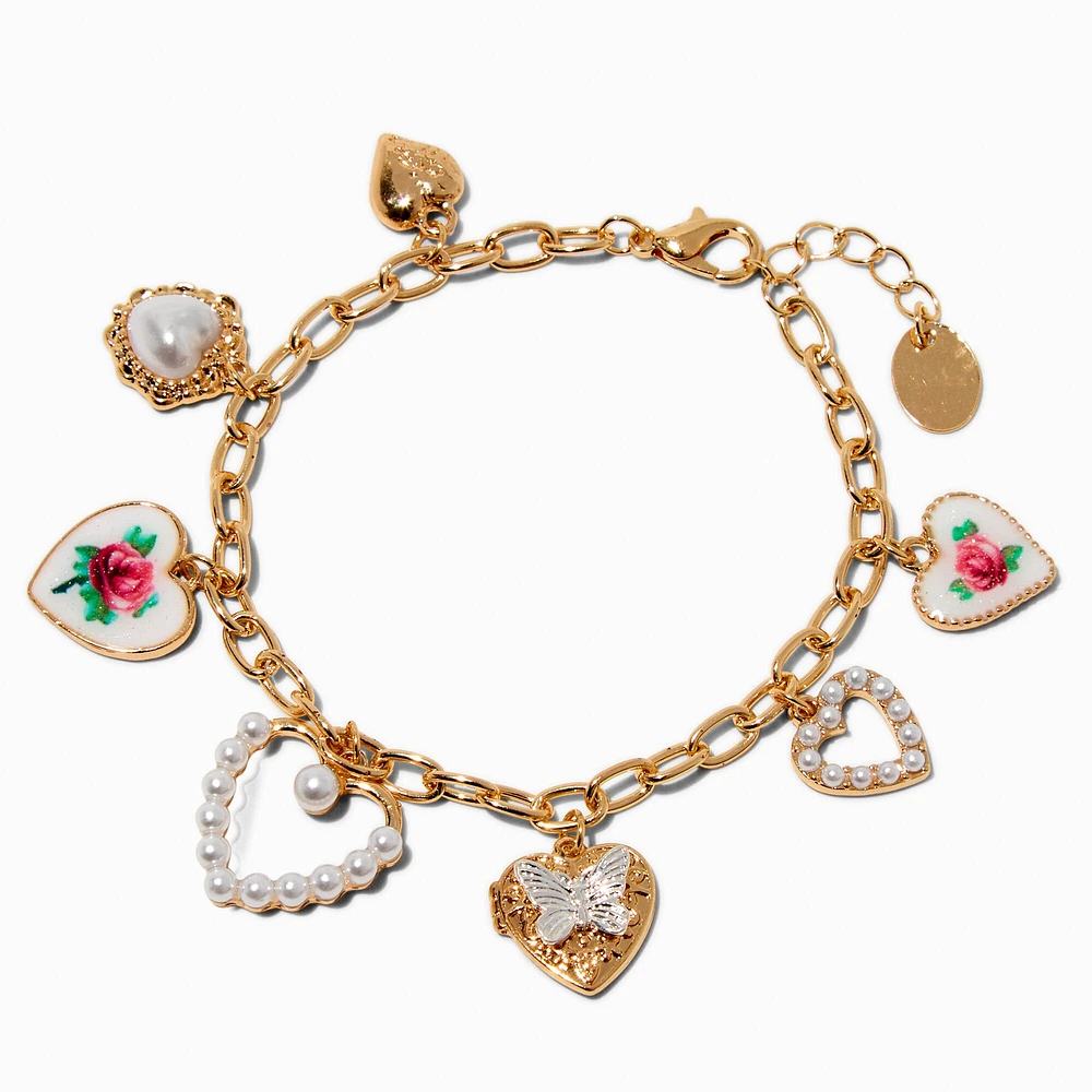 Gold-tone Uptown Heart Charm Bracelet