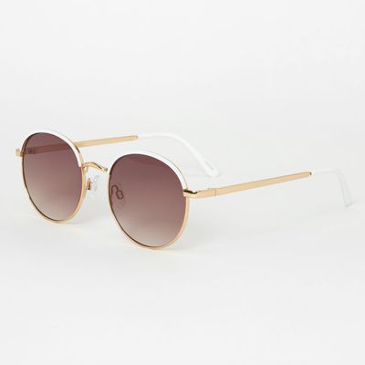 Gold & White Round Frame Sunglasses