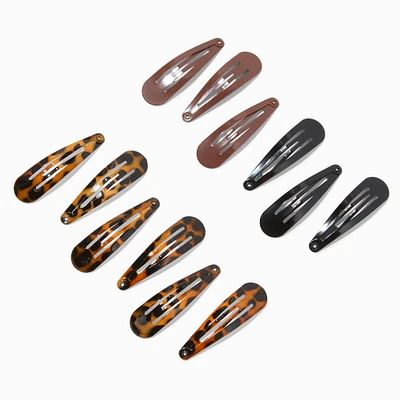 Tortoiseshell Snap Hair Clips - 12 Pack