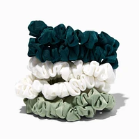 Shades of Green Skinny Silky Hair Scrunchies - 6 Pack