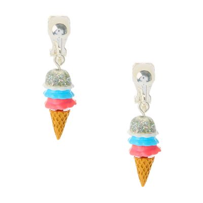 Silver 1" Ice Cream Cone Clip On Drop Earrings