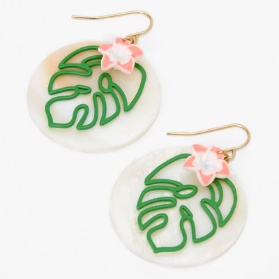 Tropical Round Shell 2" Drop Earrings