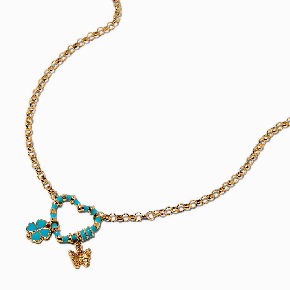 Heart Carabiner Cluster Charm Pendant Necklace