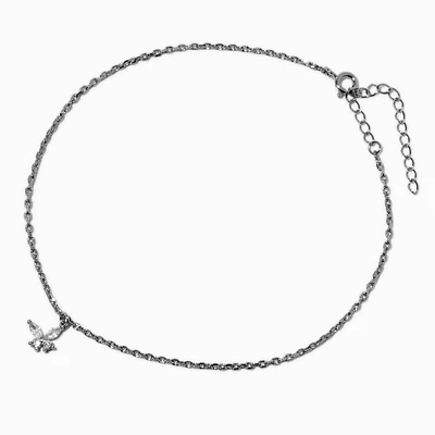 Silver-tone Cubic Zirconia Butterfly Dangle Anklet