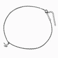 Silver-tone Cubic Zirconia Butterfly Dangle Anklet