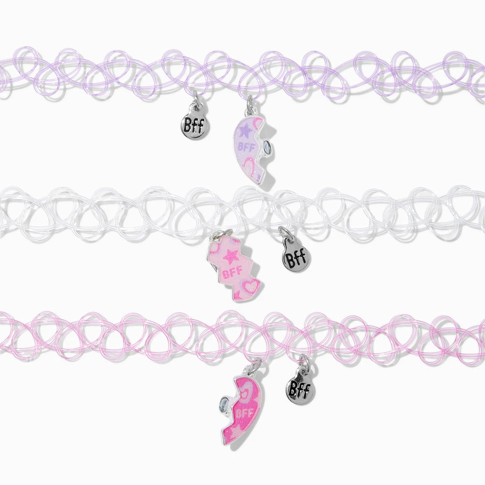 Best Friends Pastel Heart Tattoo Choker Necklaces - 3 Pack