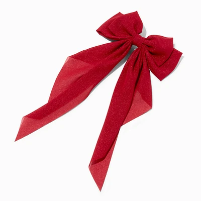 Glittery Red Long Tail Hair Bow Clip