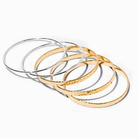 Mixed Metal Textured Bangle Bracelets - 5 Pack