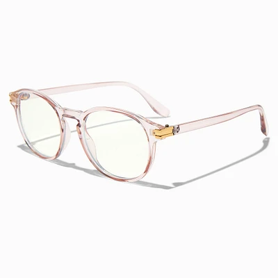 Solar Blue Light Reducing Round Retro Clear Lens Frames - Translucent Pink