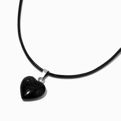 Black Puffy Heart Cord Pendant Necklace