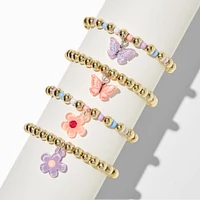 Claire's Club Flower & Butterfly Gold-tone Stretch Charm Bracelets - 4 Pack