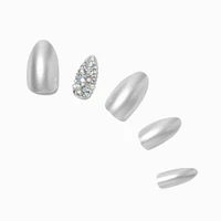 Silver Bling Stiletto Vegan Faux Nail Set - 24 Pack