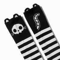 Black & White Skeleton Cat Over the Knee Socks