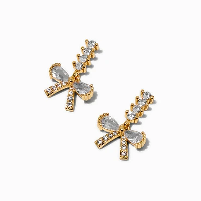 Cubic Zirconia Bow Gold-tone Drop Earrings