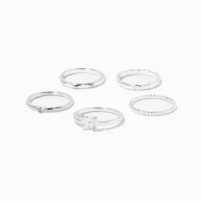 Silver-tone Delicate Butterfly Rings - 5 Pack