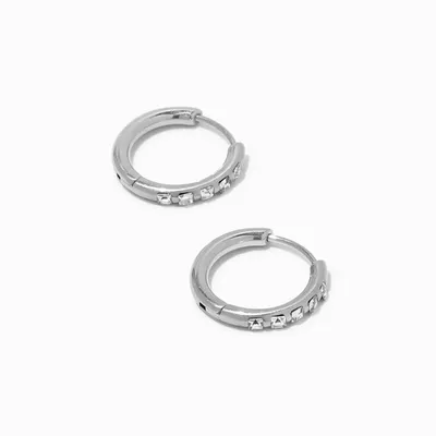 Titanium Silver 10MM Crystal Huggie Hoop Earrings