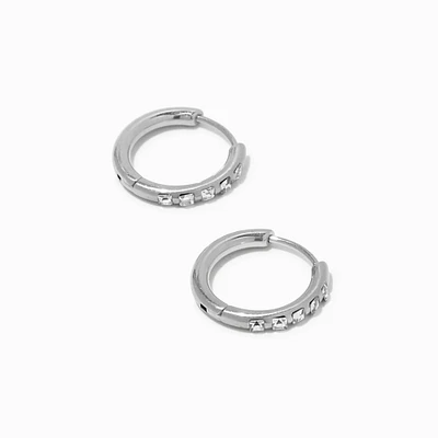 C LUXE by Claire's Titanium Silver 10MM Crystal Huggie Hoop Earrings