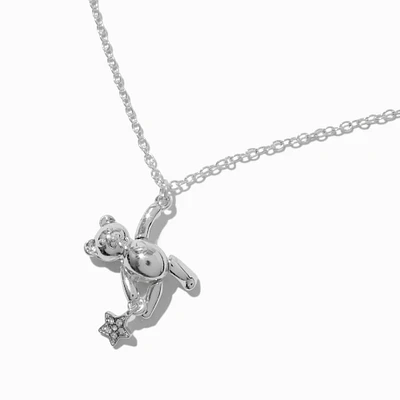 Silver-tone Dangling Bear Pendant Necklace