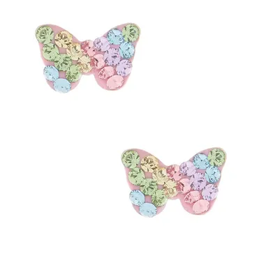 Sterling Silver Pastel Crystal Butterfly Stud Earrings