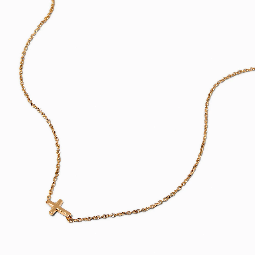 Gold-tone Mini Sideways Cross Pendant Necklace