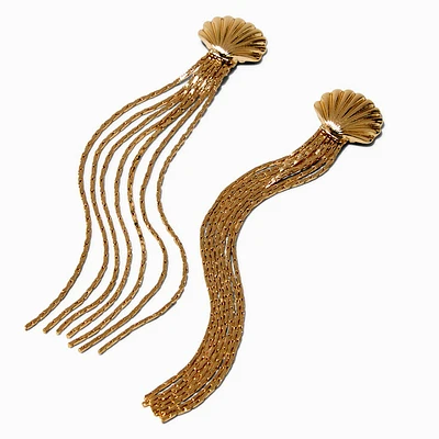 Gold-tone Seashell Fringe 3" Drop Earrings