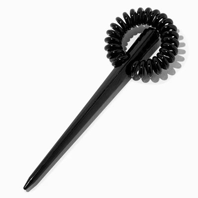 Black Spiral Hair Tie with Attached Hair Stick