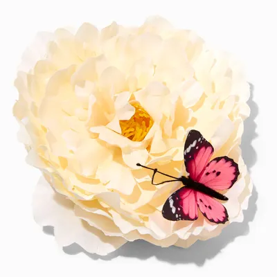 Pink Butterfly Ivory Flower Hair Clip
