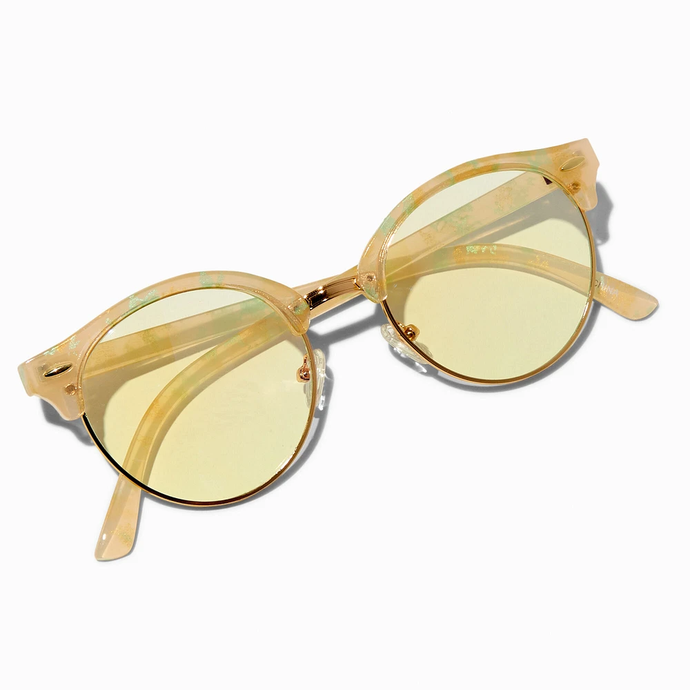 Solar Blue Light Reducing Brown Tan Marble Browline Clear Lens Frames