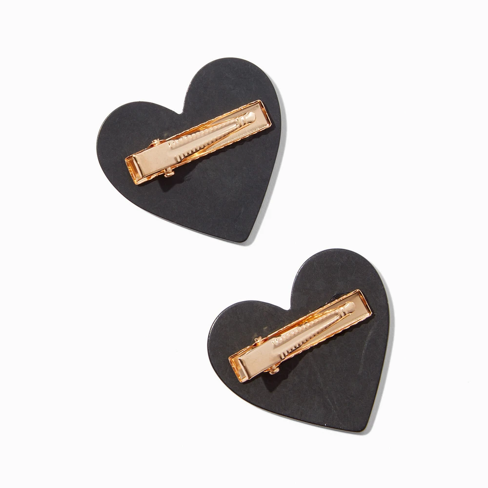 Black & White Heart Hair Clips - 2 Pack