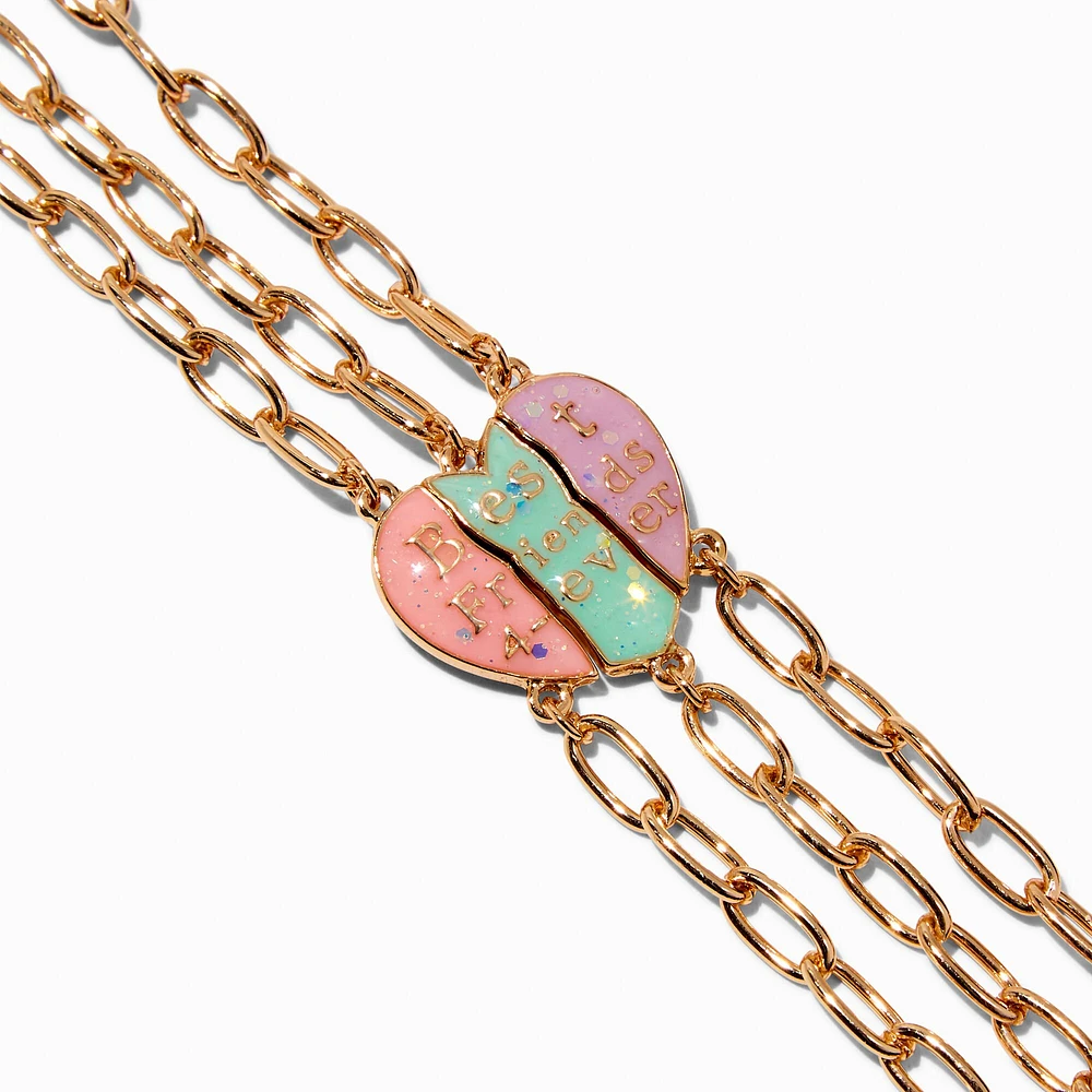 "Best Friends 4-Ever" Pastel Split Heart Chain Bracelets - 3 Pack